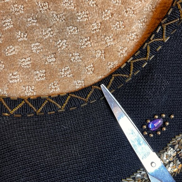 VTG 80/90s Sequin Sweater SZ M Metallic Embroidered Granny Black Paisley Dolman - Picture 4 of 13